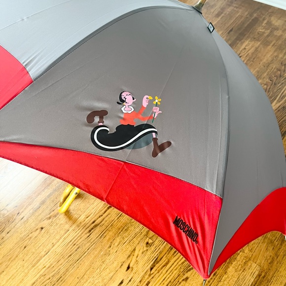 Vintage MOSCHINO Olive Oyl Grey & Red Umbrella ~ Made in Italy - Picture 8 of 12